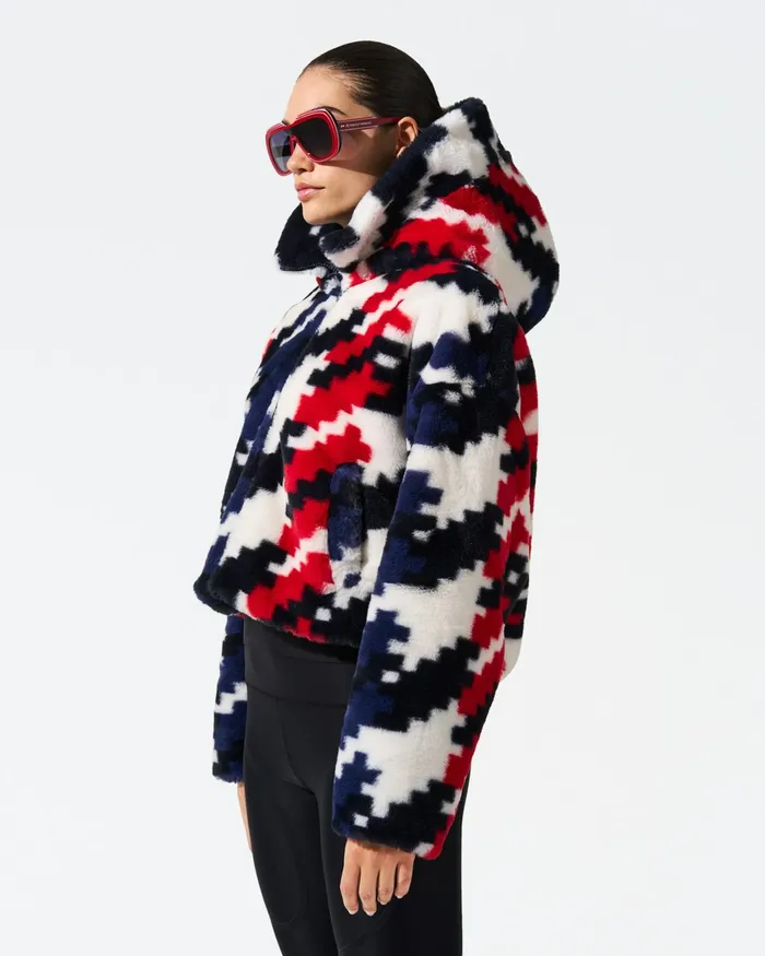 Perfect Moment Houndstooth Noelle Faux Fur Jacket Houndstooth Women Jackets