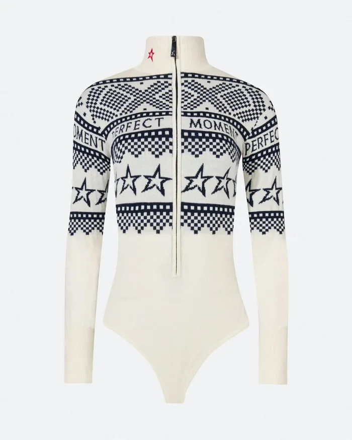 Perfect Moment IntarsiaKnit Merino Wool Bodysuit White Women Knitwear