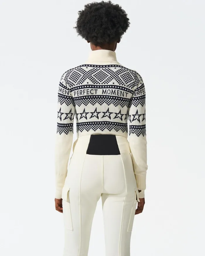 Perfect Moment IntarsiaKnit Merino Wool Bodysuit White Women Knitwear