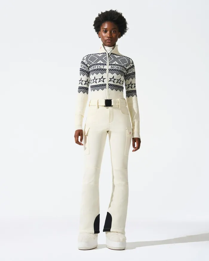 Perfect Moment IntarsiaKnit Merino Wool Bodysuit White Women Knitwear