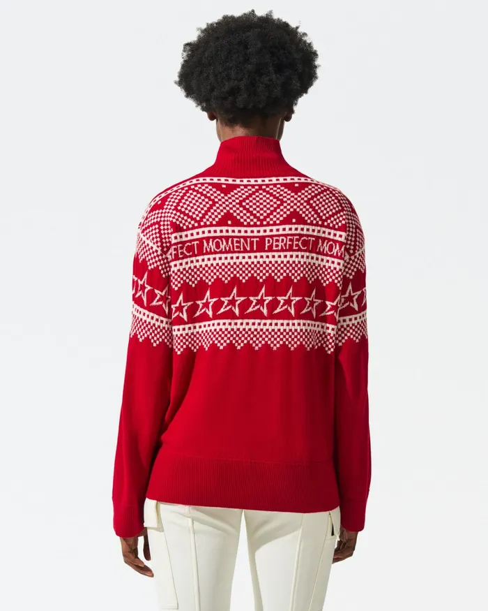Perfect Moment IntarsiaKnit Merino Wool Turtleneck Red Women Knitwear