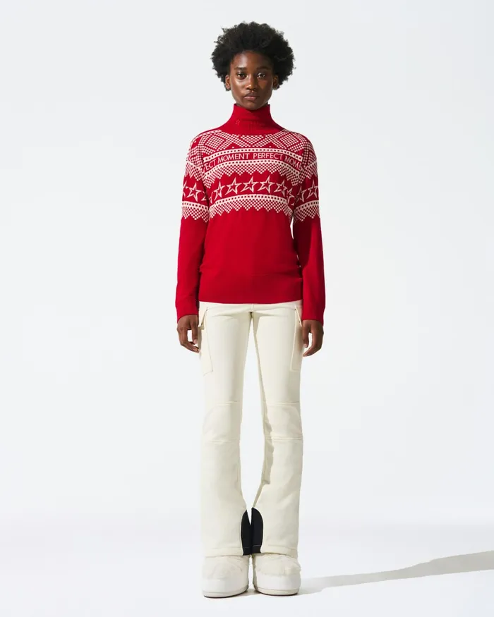 Perfect Moment IntarsiaKnit Merino Wool Turtleneck Red Women Knitwear