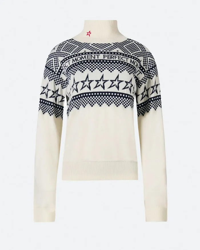 Perfect Moment IntarsiaKnit Merino Wool Turtleneck White Women Tops