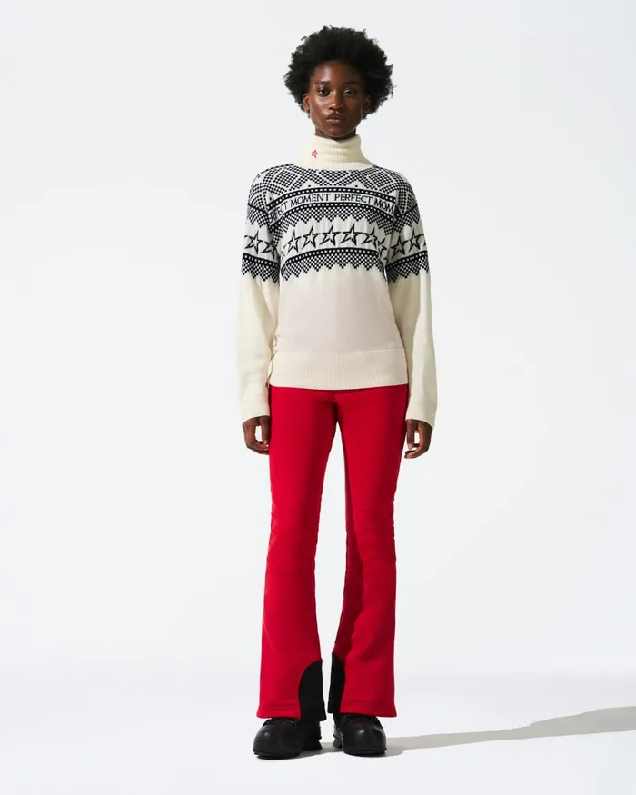 Perfect Moment IntarsiaKnit Merino Wool Turtleneck White Women Tops