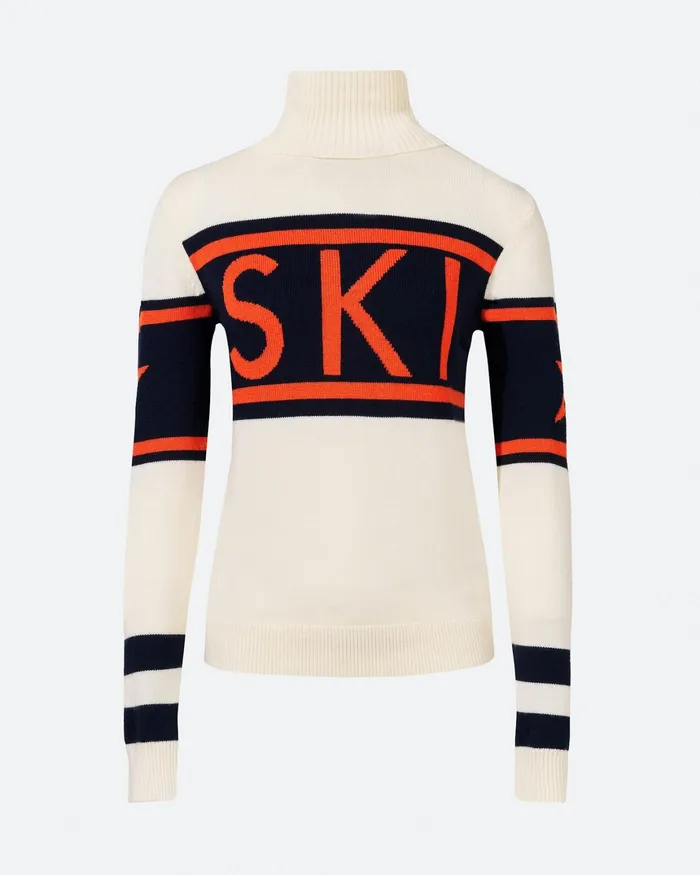 Perfect Moment Schild Merino Wool Sweater Orange and Navy Women Tops