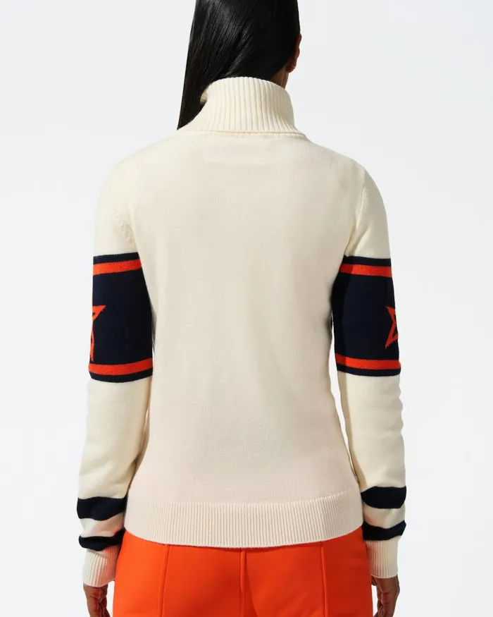 Perfect Moment Schild Merino Wool Sweater Orange and Navy Women Tops