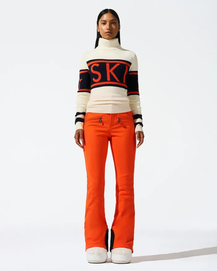 Perfect Moment Schild Merino Wool Sweater Orange and Navy Women Tops