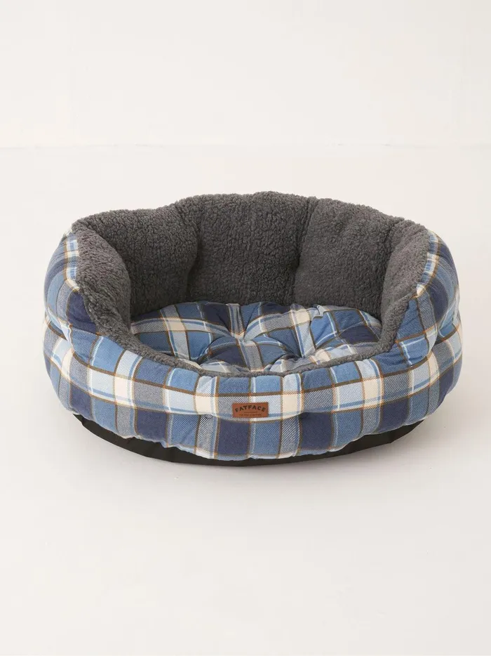Pet Accessories Fat Face Blue Check Large Pet Bed