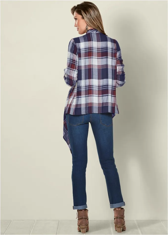 PLAID AND FRINGE CARDIGAN Navy Multi Women VENUS Cardigans and Dusters
