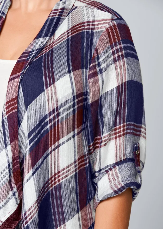 PLAID AND FRINGE CARDIGAN Navy Multi Women VENUS Cardigans and Dusters