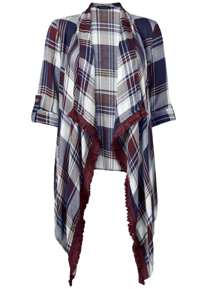 PLAID AND FRINGE CARDIGAN Navy Multi Women VENUS Cardigans and Dusters
