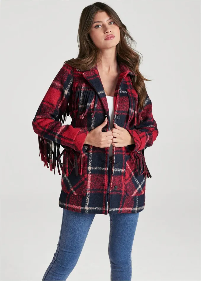 PLAID PRINT SHACKET Red Multi Women VENUS Coats