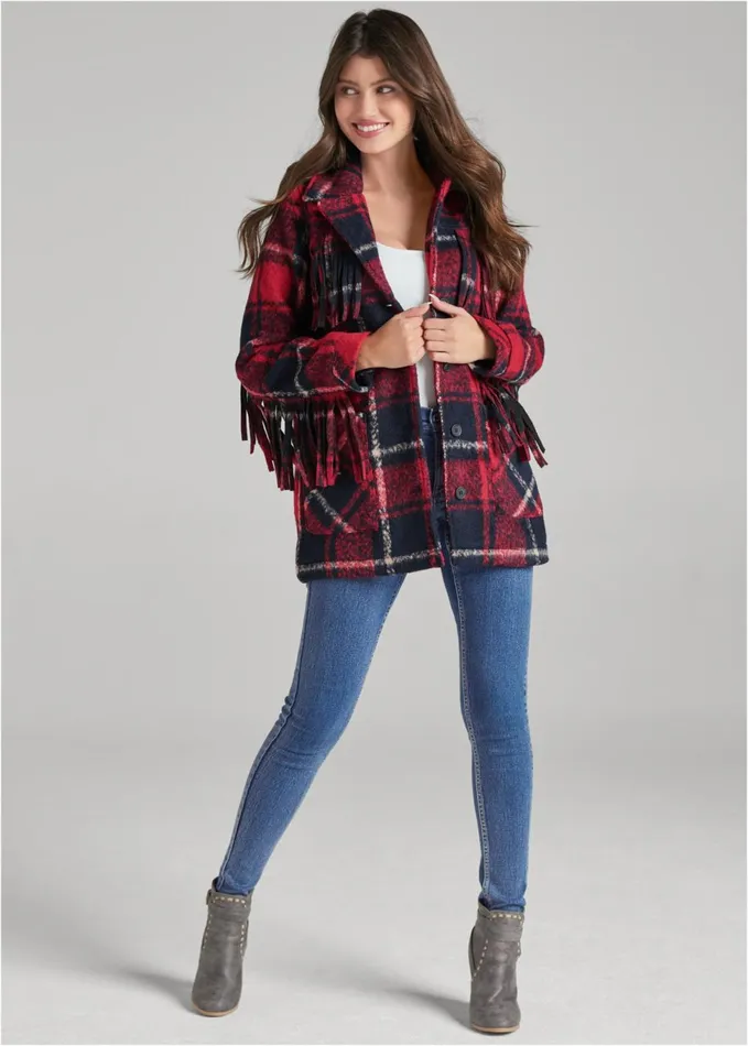 PLAID PRINT SHACKET Red Multi Women VENUS Coats