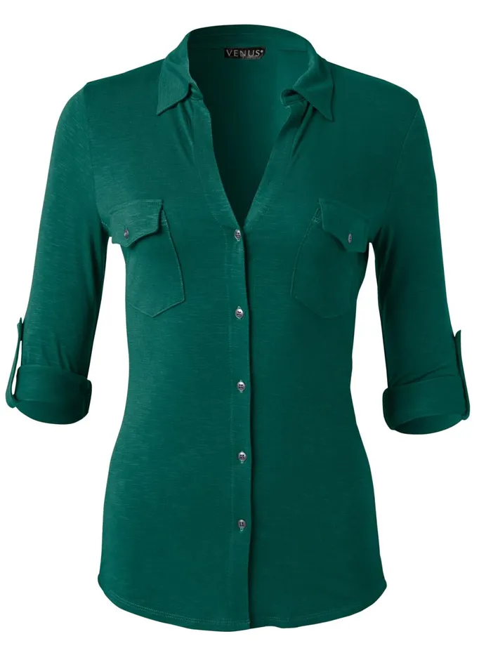 Pocket ButtonUp Top Green Women VENUS Casual Tops