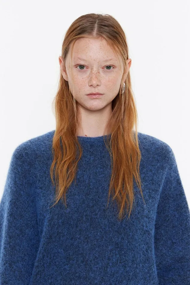 Powder Blue Mohair Twisted Sweater Dusty Blue Women Bimba Y Lola Knitwear Powder Blue Mohair Twisted Sweater Dusty Blue Women Bimba Y Lola Knitwear