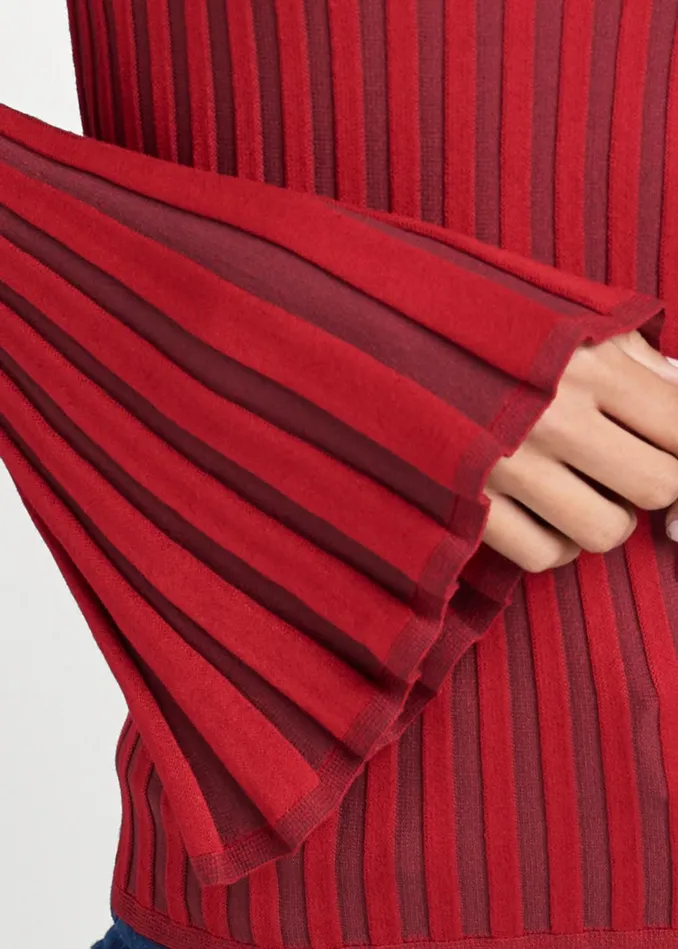 RIBBED BELL SLEEVE SWEATER Red Multi Women VENUS Turtleneck and Mock Neck