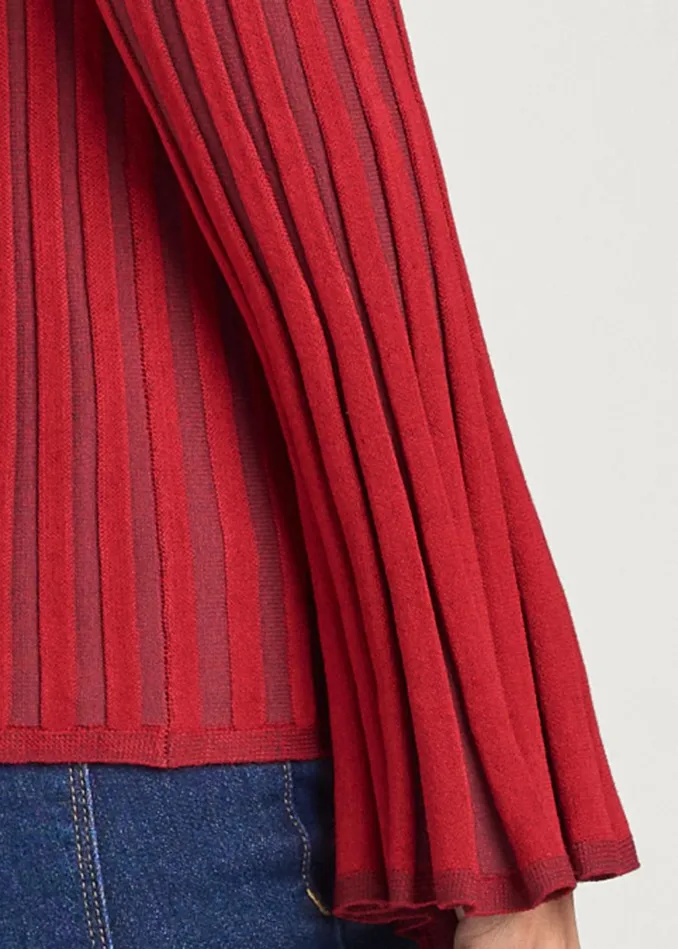 RIBBED BELL SLEEVE SWEATER Red Multi Women VENUS Turtleneck and Mock Neck