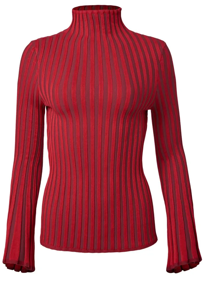 RIBBED BELL SLEEVE SWEATER Red Multi Women VENUS Turtleneck and Mock Neck