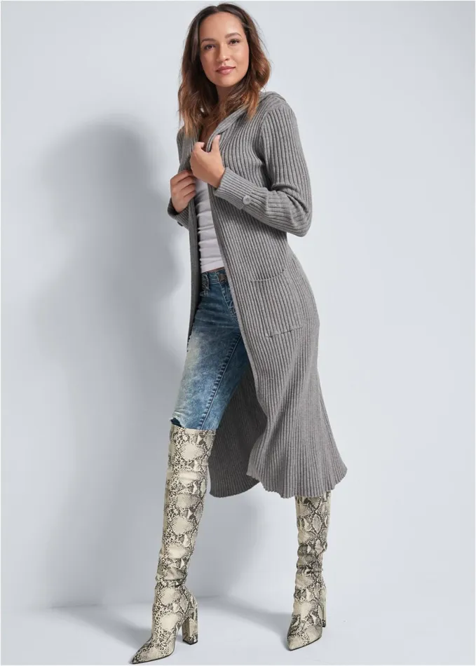 RIBBED HOODED DUSTER Heather Grey Women VENUS Cardigans and Dusters
