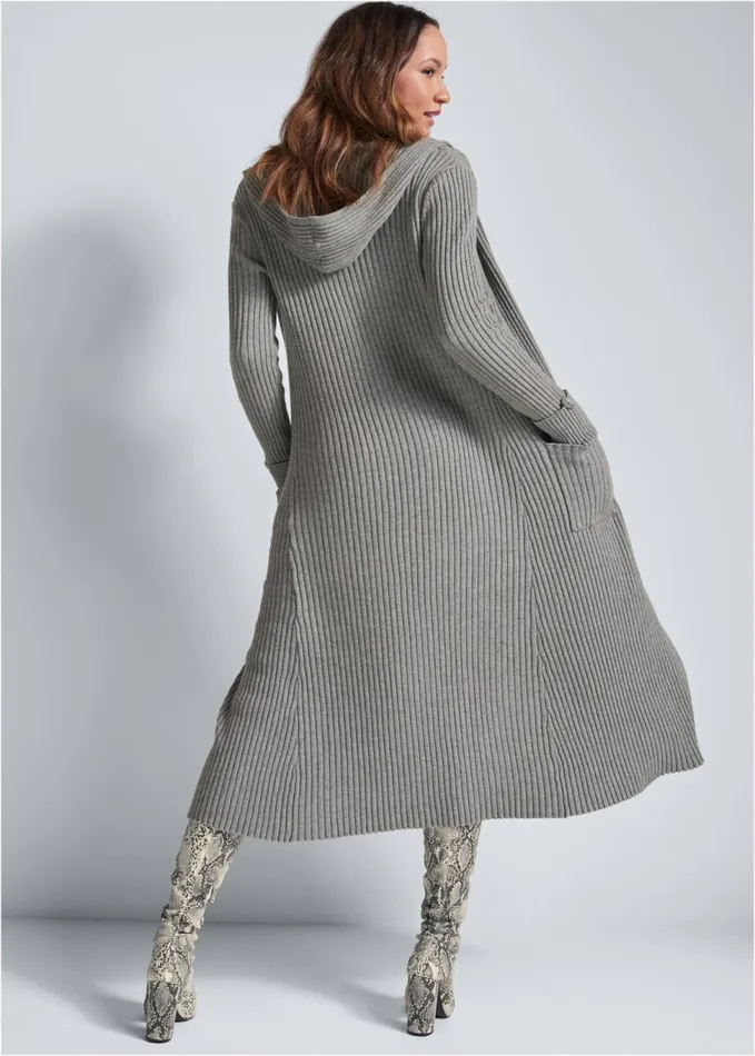 RIBBED HOODED DUSTER Heather Grey Women VENUS Cardigans and Dusters
