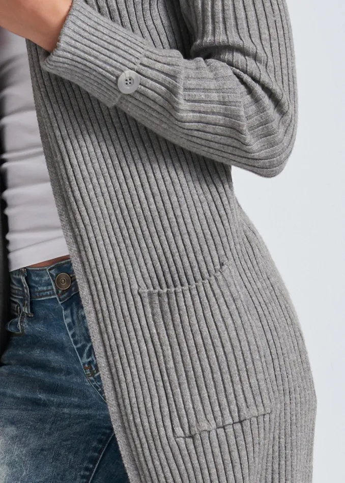 RIBBED HOODED DUSTER Heather Grey Women VENUS Cardigans and Dusters