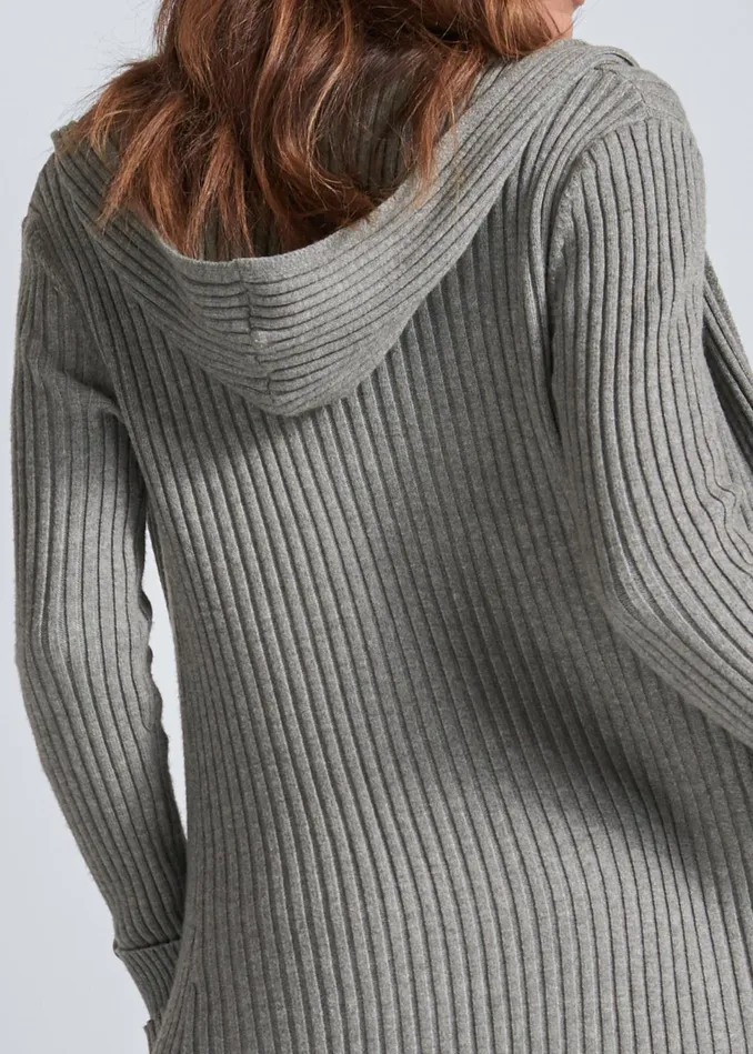 RIBBED HOODED DUSTER Heather Grey Women VENUS Cardigans and Dusters