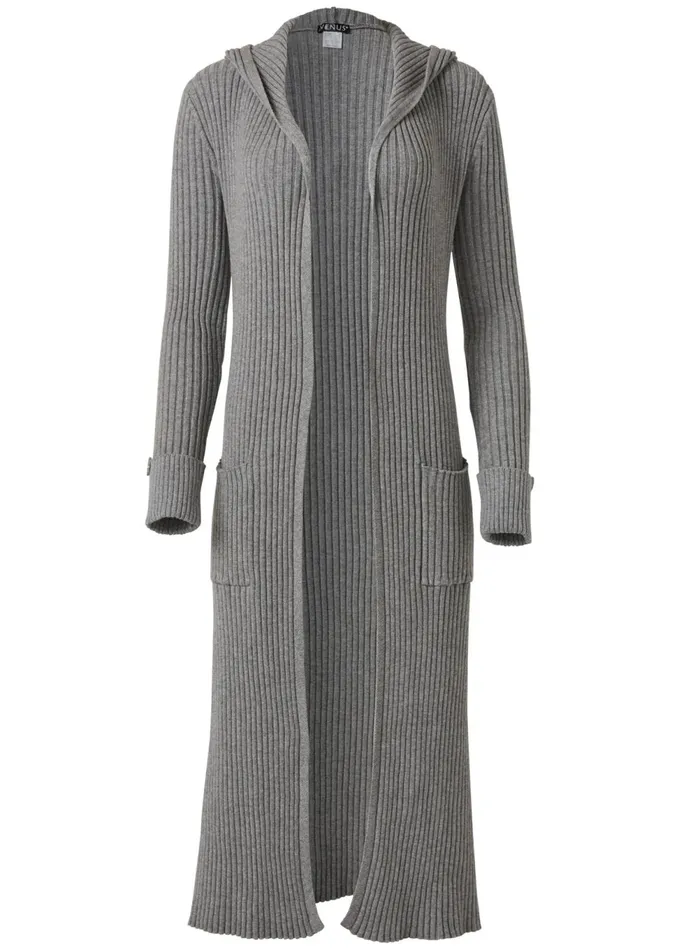 RIBBED HOODED DUSTER Heather Grey Women VENUS Cardigans and Dusters