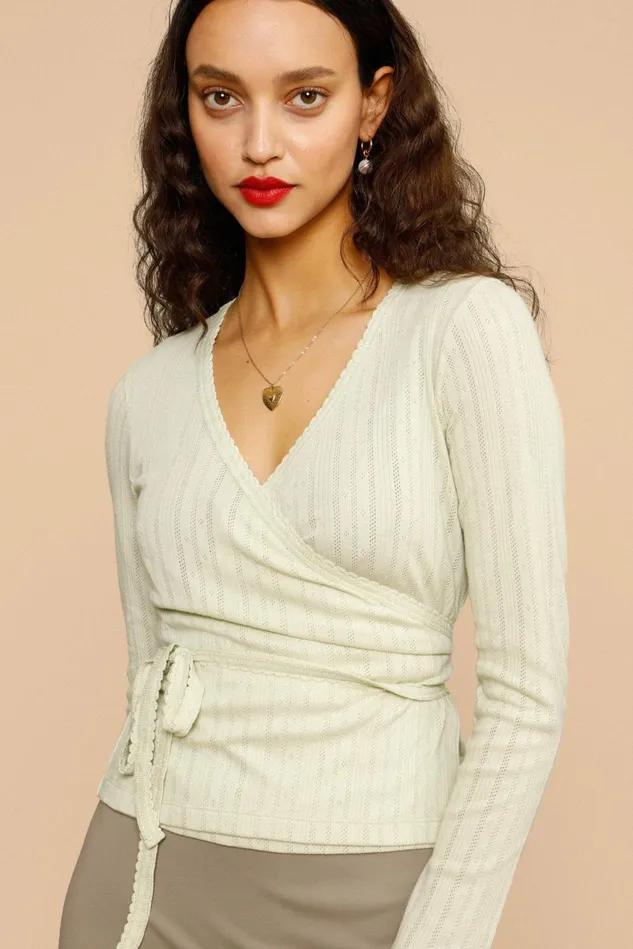 Rouje MAELYS Wrap Top Pistache Uni Women Blouses and Tops