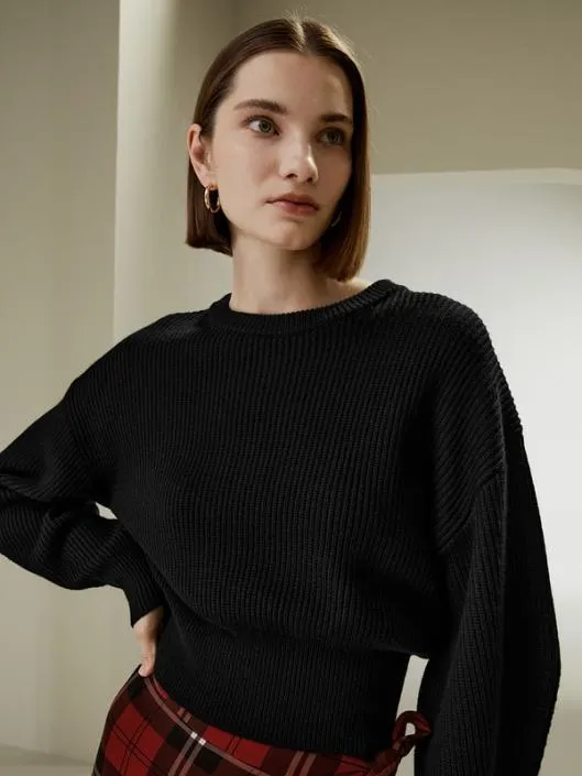 Round Neck DropShoulder Merino Wool Sweater Women Lilysilk Knitwear