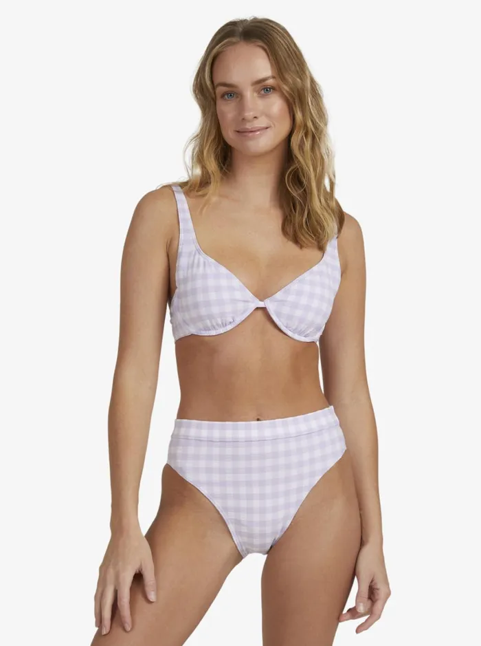 Roxy Bikinis Heart The Check Moderate Coverage Bikini Bottoms Castle Gingham Lg Pastel Lilac 8211 Women