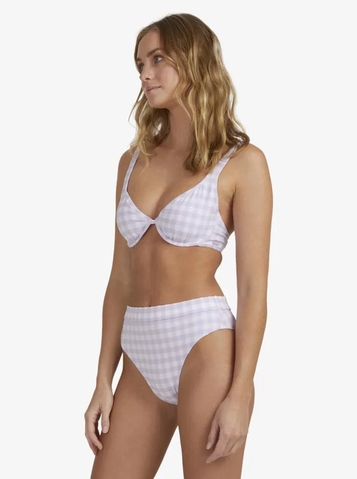 Roxy Bikinis Heart The Check Moderate Coverage Bikini Bottoms Castle Gingham Lg Pastel Lilac 8211 Women