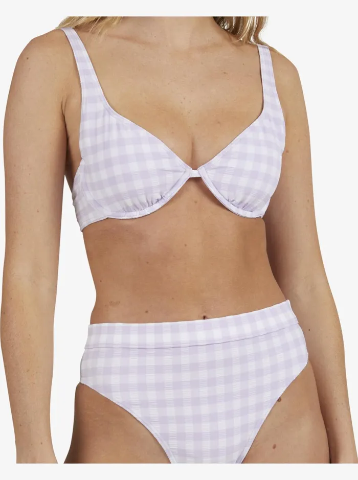 Roxy Bikinis Heart The Check Moderate Coverage Bikini Bottoms Castle Gingham Lg Pastel Lilac 8211 Women