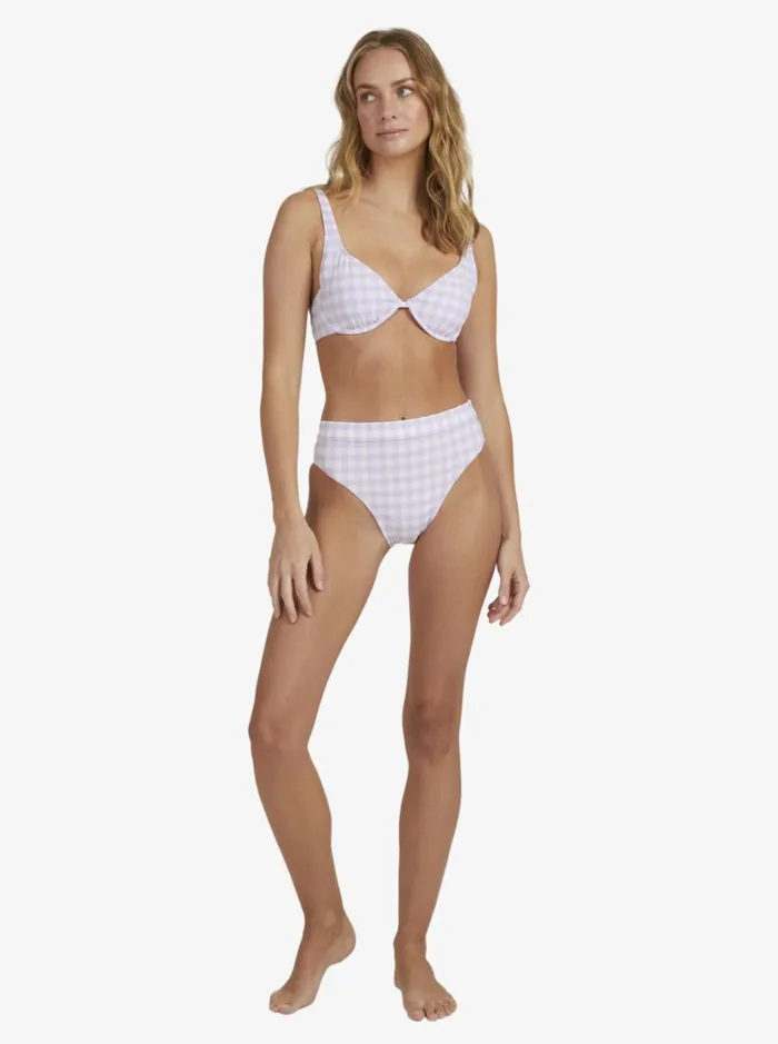 Roxy Bikinis Heart The Check Moderate Coverage Bikini Bottoms Castle Gingham Lg Pastel Lilac 8211 Women