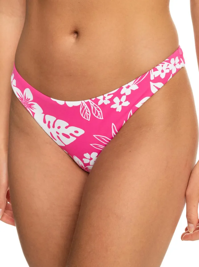 Roxy Bikinis Printed Beach Classics Skimpy Bikini Bottoms Shocking Pink Hello Aloha 8211 Women