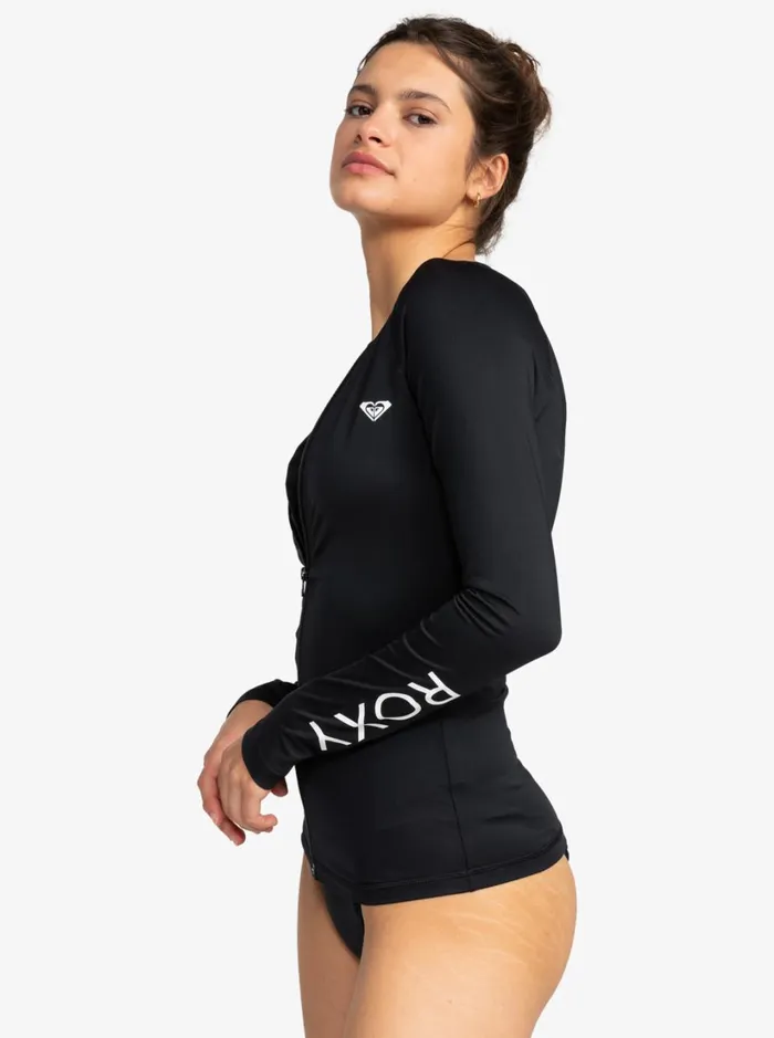 Roxy Rashguards New Essentials Long Sleeve ZipUp Rashguard Anthracite 8211 Women