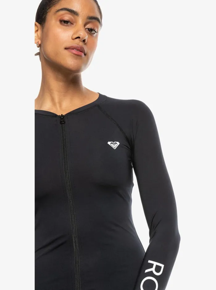 Roxy Rashguards New Essentials Long Sleeve ZipUp Rashguard Anthracite 8211 Women