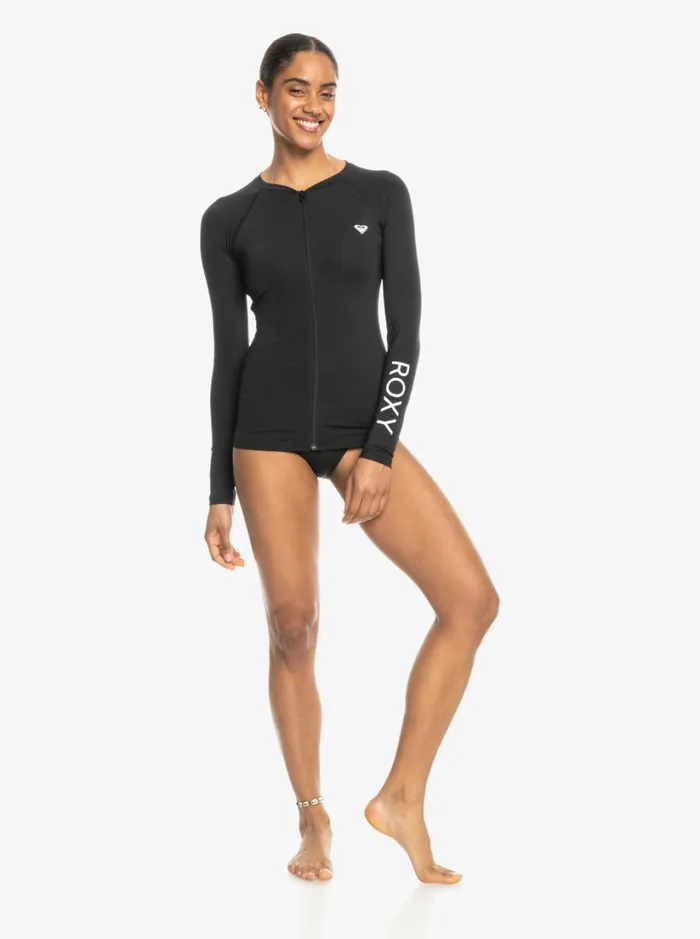 Roxy Rashguards New Essentials Long Sleeve ZipUp Rashguard Anthracite 8211 Women