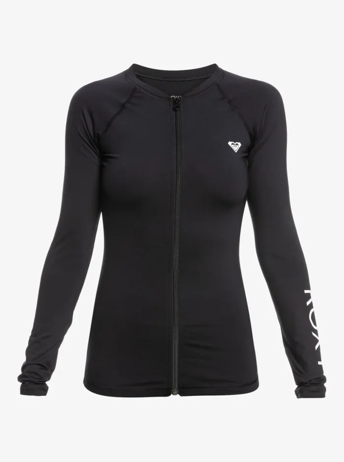 Roxy Rashguards New Essentials Long Sleeve ZipUp Rashguard Anthracite 8211 Women