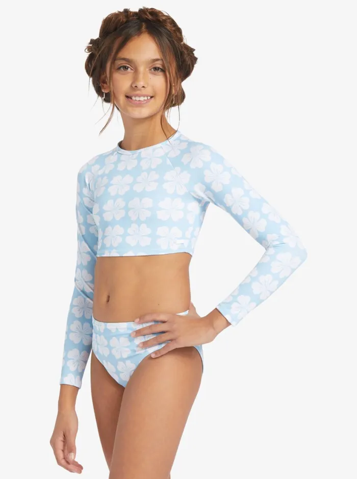 Roxy Surf Girls039 716 Vacation Memories Cropped LongSleeve Rashguard Set Clear Sky Clik 8211 Women