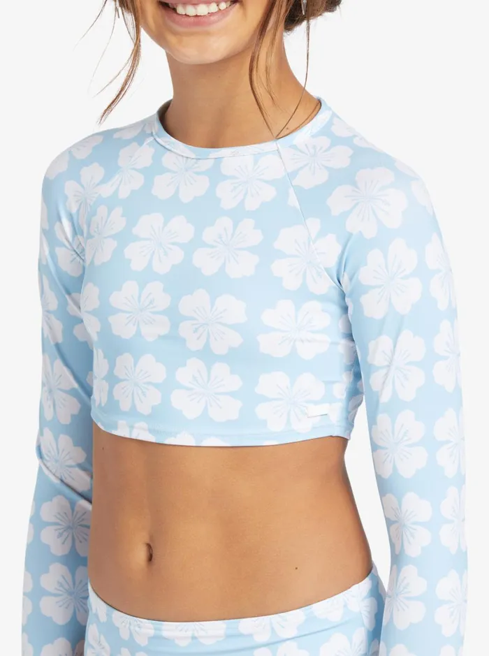 Roxy Surf Girls039 716 Vacation Memories Cropped LongSleeve Rashguard Set Clear Sky Clik 8211 Women