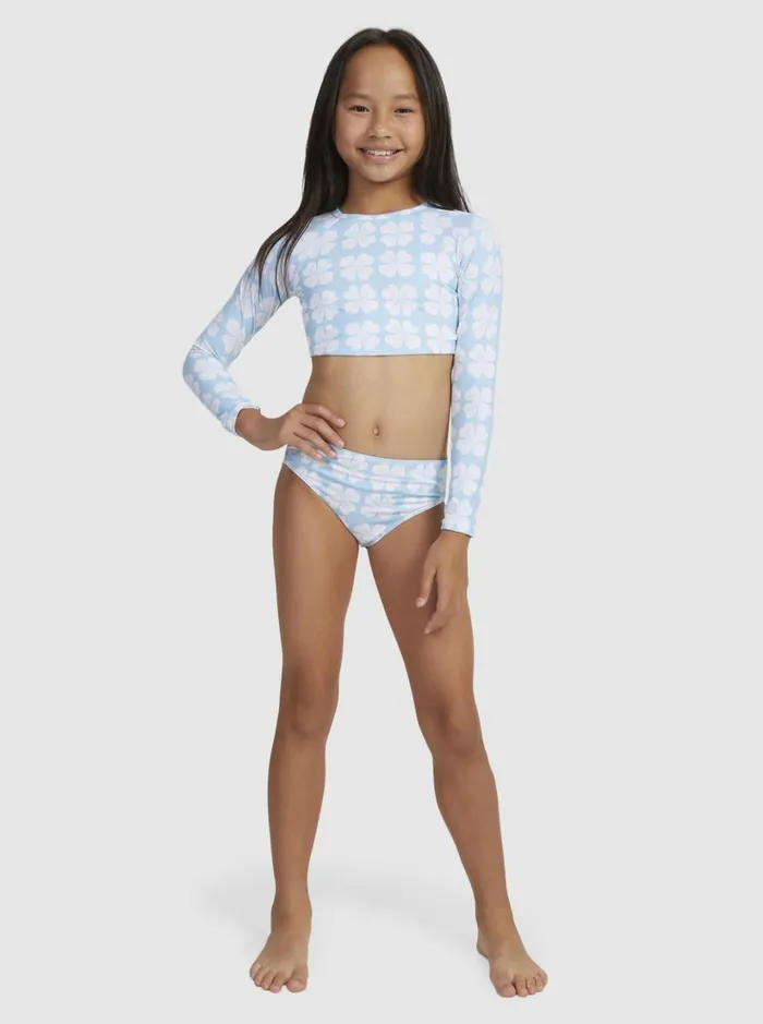 Roxy Surf Girls039 716 Vacation Memories Cropped LongSleeve Rashguard Set Clear Sky Clik 8211 Women