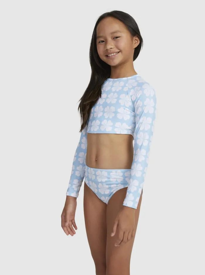 Roxy Surf Girls039 716 Vacation Memories Cropped LongSleeve Rashguard Set Clear Sky Clik 8211 Women