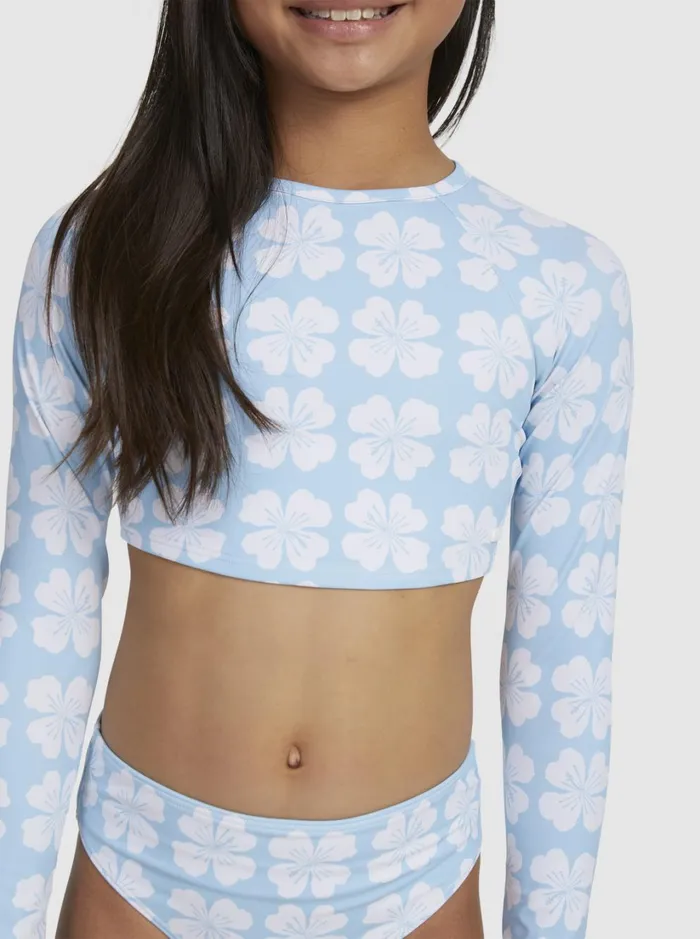 Roxy Surf Girls039 716 Vacation Memories Cropped LongSleeve Rashguard Set Clear Sky Clik 8211 Women