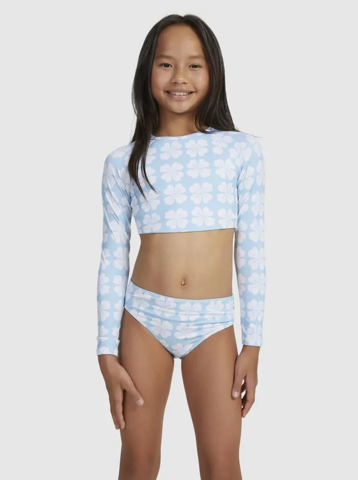 Roxy Surf Girls039 716 Vacation Memories Cropped LongSleeve Rashguard Set Clear Sky Clik 8211 Women