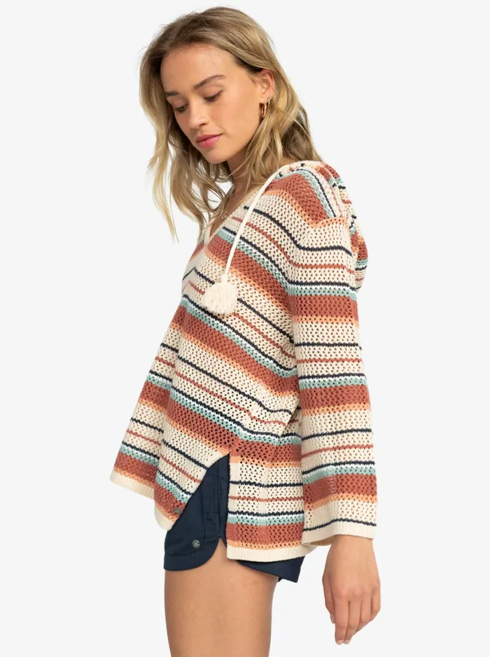Roxy Sweaters After Beach Break Stripe Poncho Hoodie Tapioca Heart Stripe 8211 Women