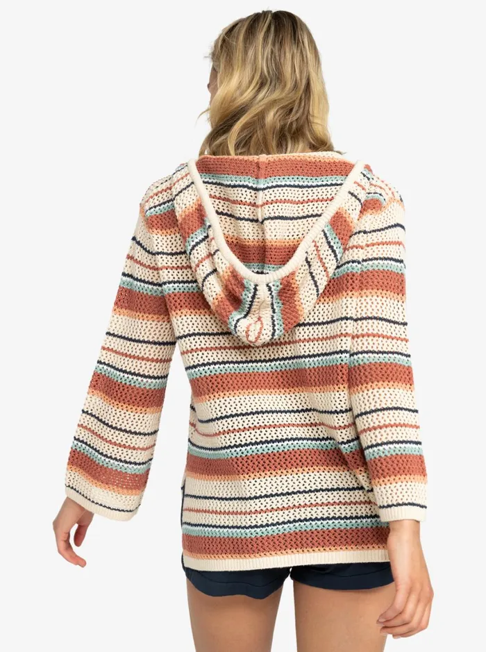Roxy Sweaters After Beach Break Stripe Poncho Hoodie Tapioca Heart Stripe 8211 Women