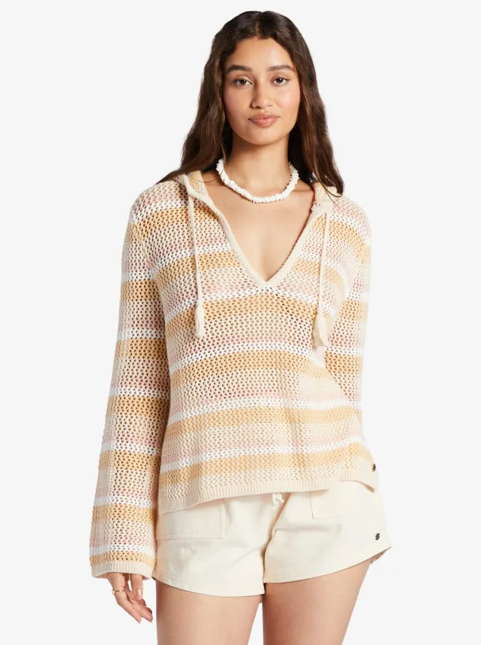 Roxy Sweaters Cropped After Beach Break Hoodie Tapioca Every Day Stripe 8211 Women