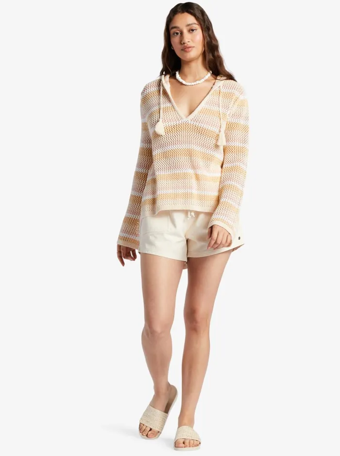 Roxy Sweaters Cropped After Beach Break Hoodie Tapioca Every Day Stripe 8211 Women