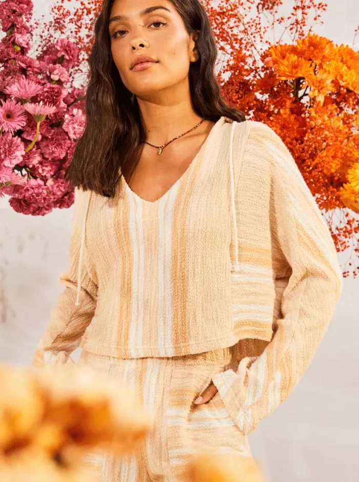 Roxy Sweaters Todos Santos Poncho Style Hoodie Bonzer Stripe Tapioca 8211 Women