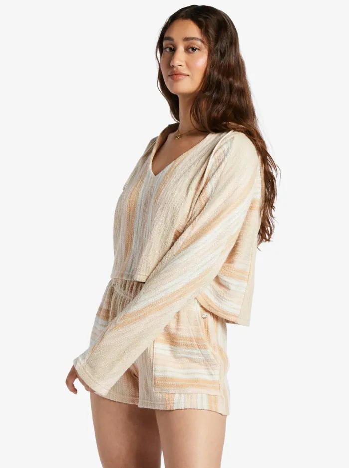 Roxy Sweaters Todos Santos Poncho Style Hoodie Bonzer Stripe Tapioca 8211 Women